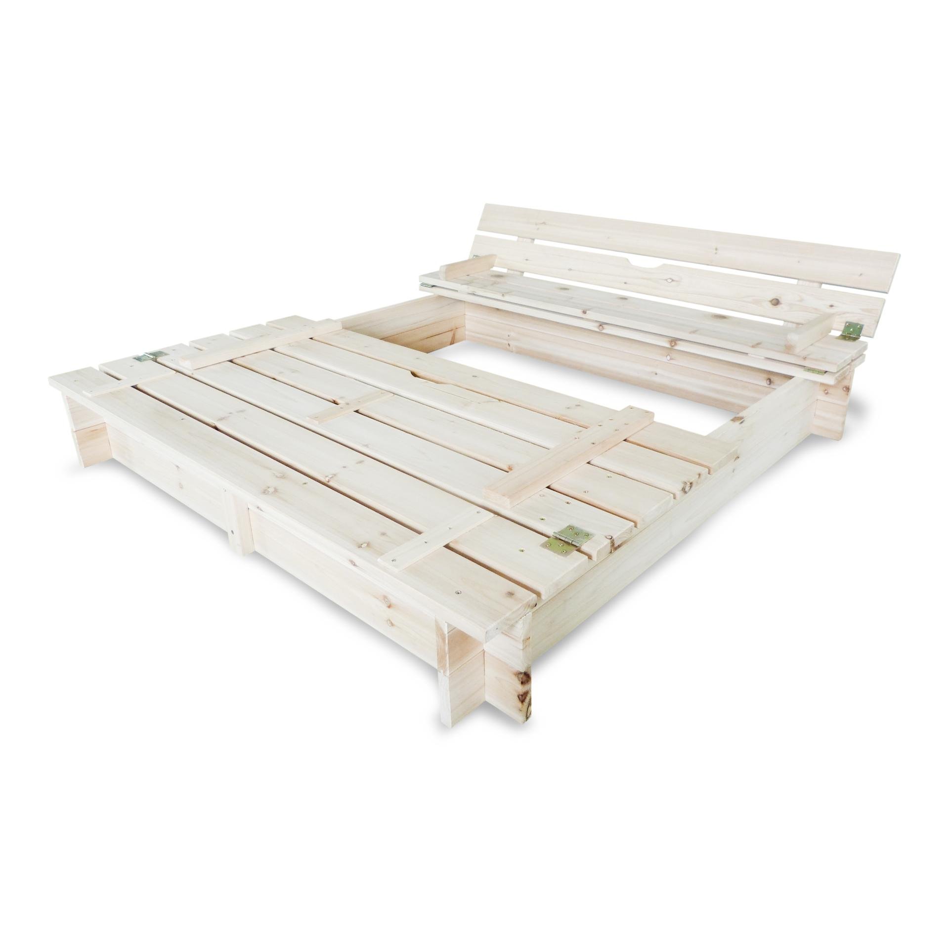 Sandkasten mit Deckel und Bank