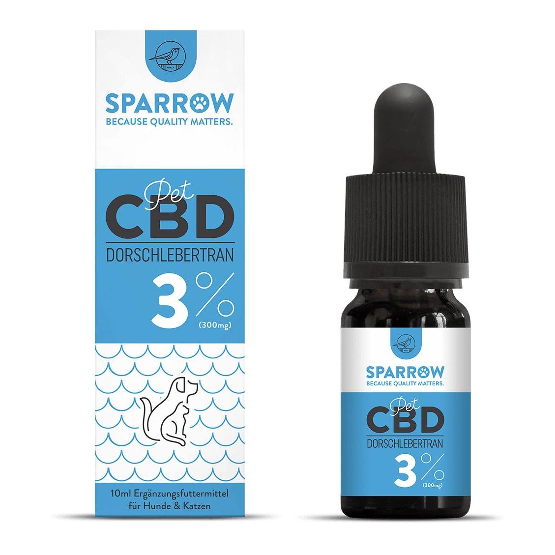 Image of Sparrow Pet CBD Hanföl 3% für Tiere Dorschlebertran bei Hauptner.ch