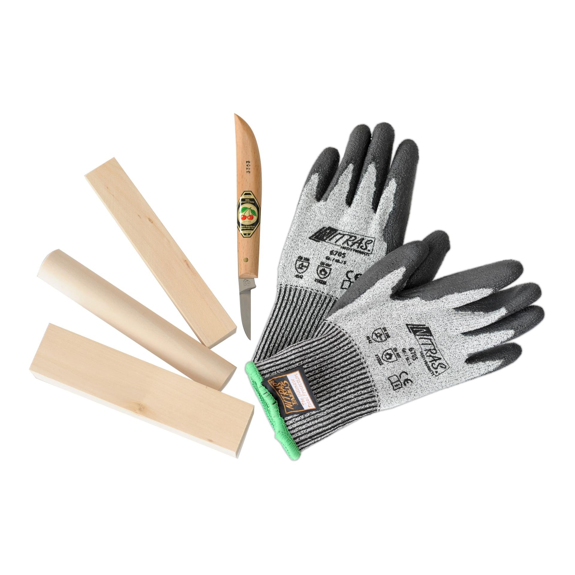 Image of Corvus Schnitz-Set Messer + Handschuhe + Holz bei Hauptner.ch
