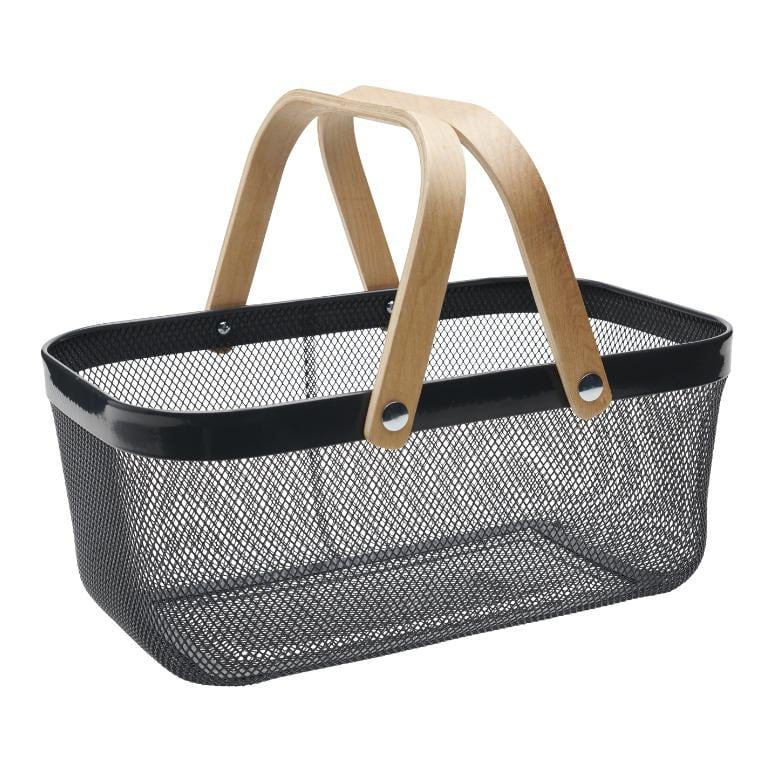 Metallkorb mit Holzgriff - grau