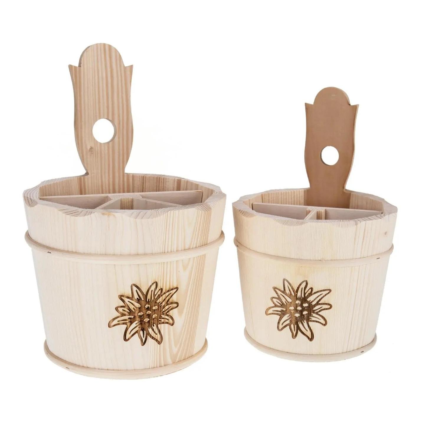 Boîte à couverts en bois d'épicéa brut - Gravure Edelweiss 