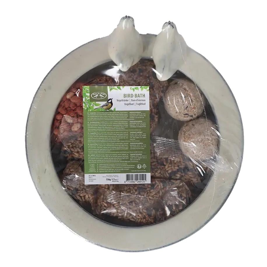 Vogeltränke rund + Futter sort