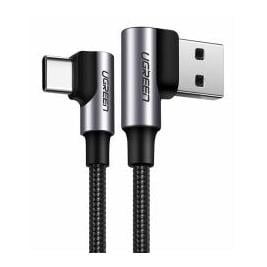 Image of Ugreen USB-C gewinkelt zu USB-A 2.0 gewinkelt 3A Datenkabel - Schwarz / Grau - Schwarz-Grau - bei Hauptner.ch