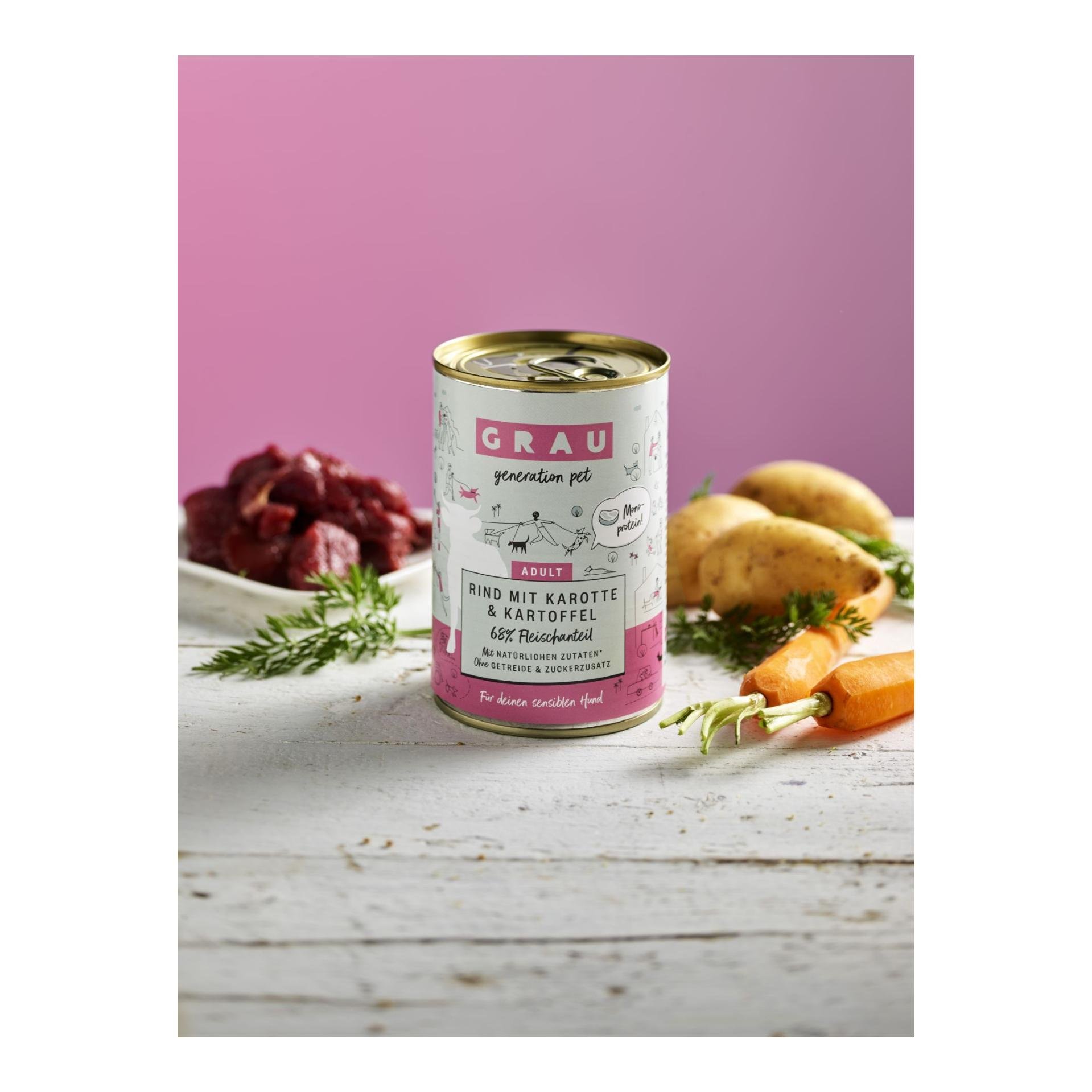 Nassfutter Rind mit Karotte und Kartoffel