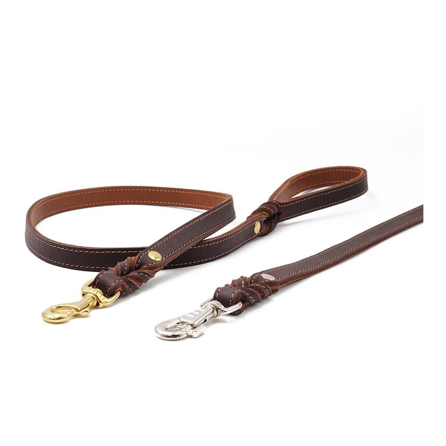 Laisse en cuir Classique premium 1,20 m – cognac/argenté