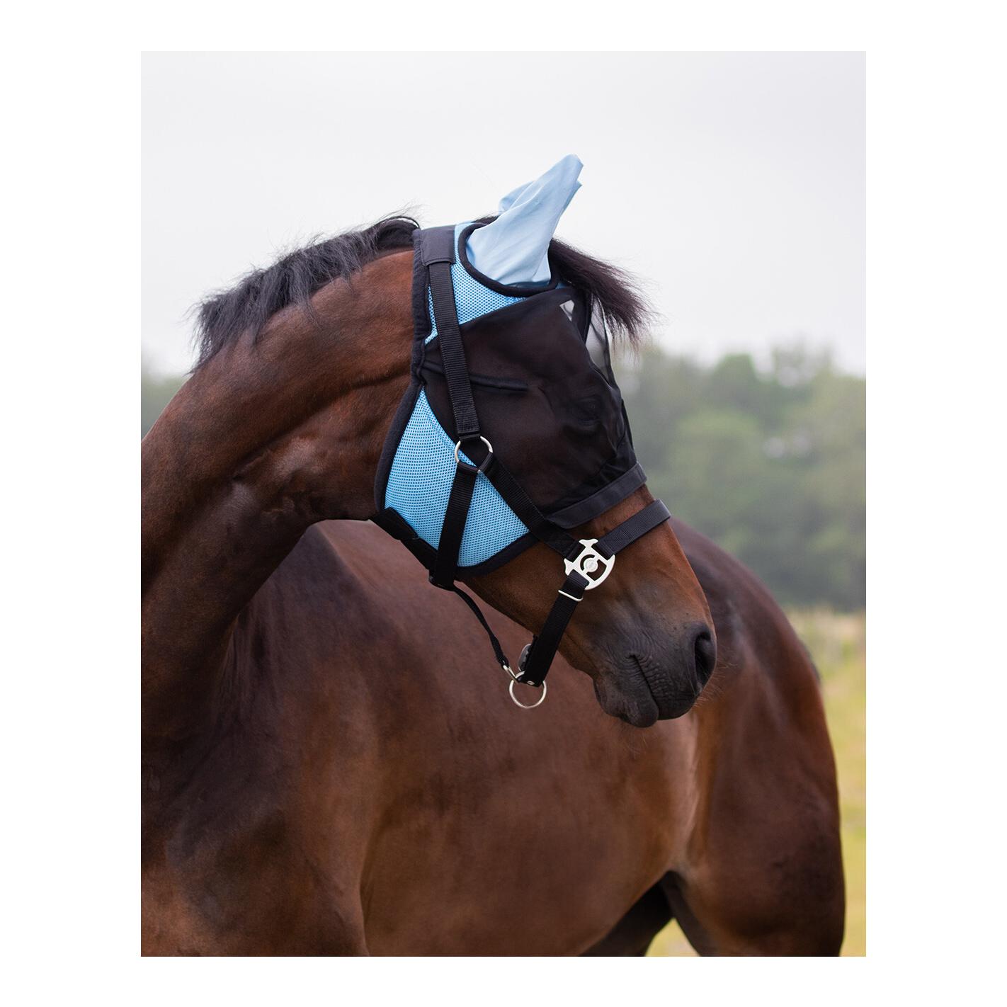 Fliegenmaske mit abnehmbarem Nasenschutz - schwarz/hellblau