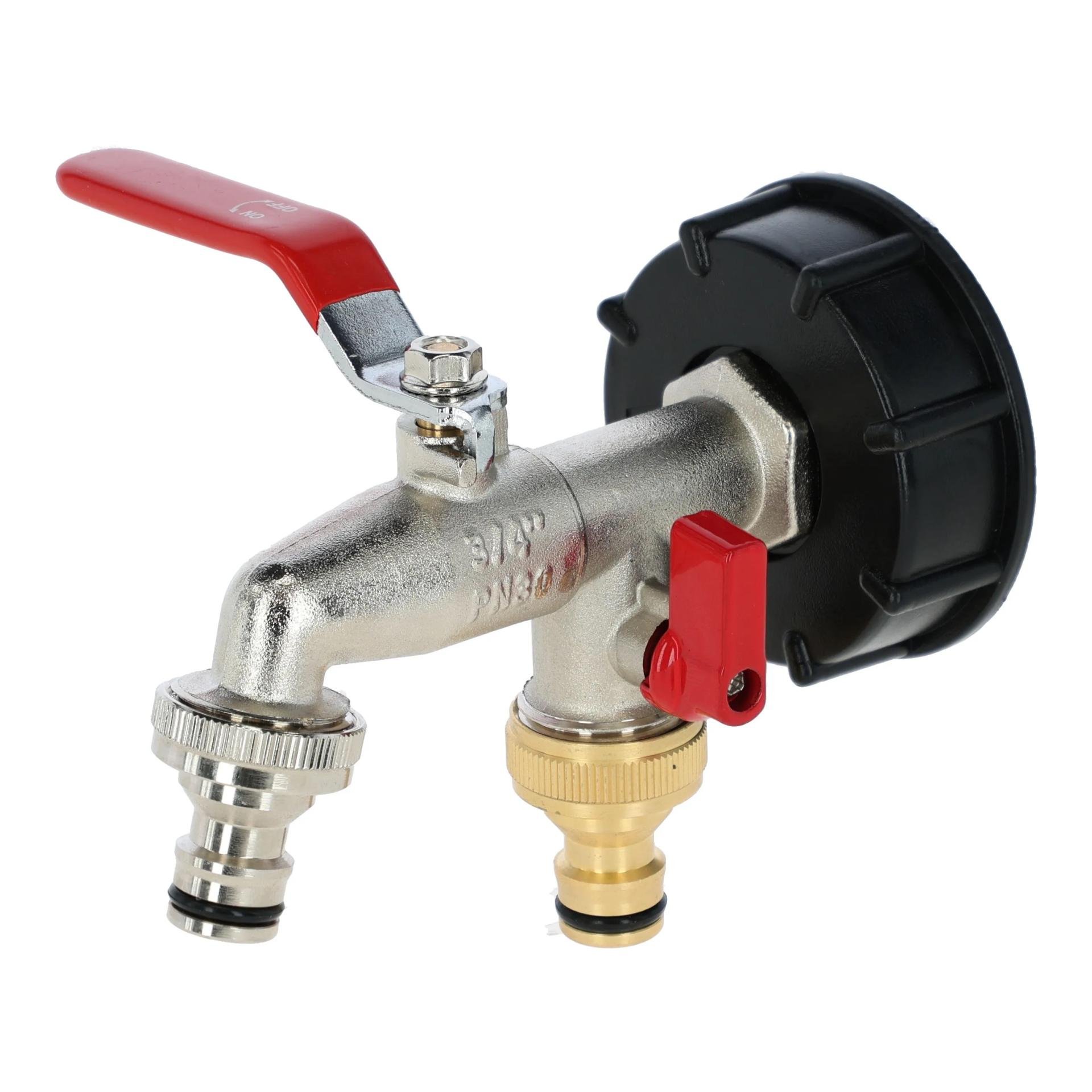 IBC Adapter S60x6, mit zwei Schnellkupplungen, separat absperrbar