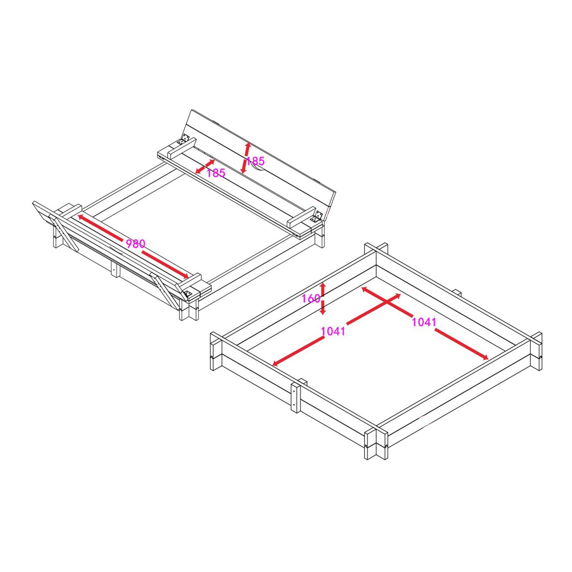 Sandkasten mit Deckel und Bank