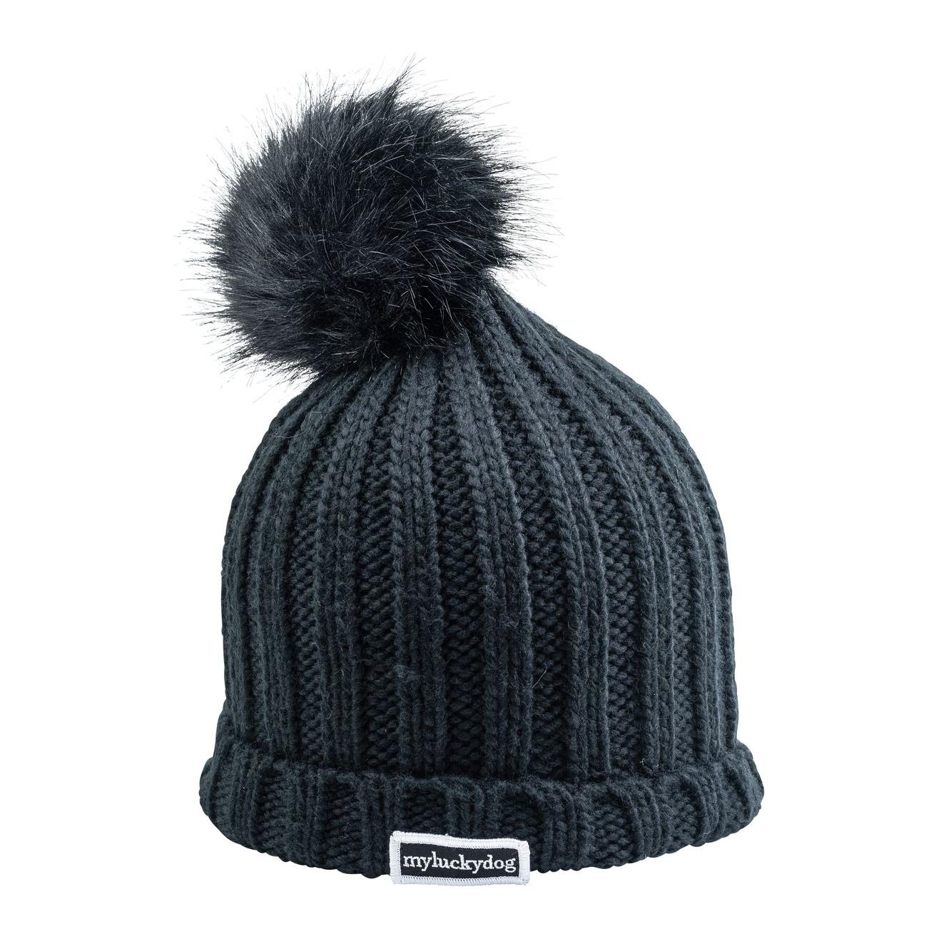 Image of MyLuckyDog Beanie Verbier Kunstfell Pop Pom Chunky - black bei Hauptner.ch