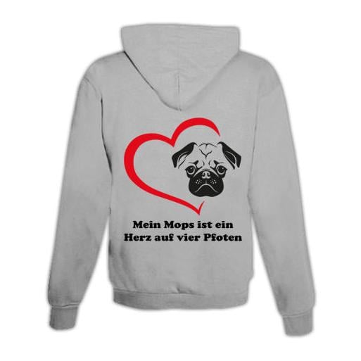 Hoodie mit Zipper Mops Herz Unisex