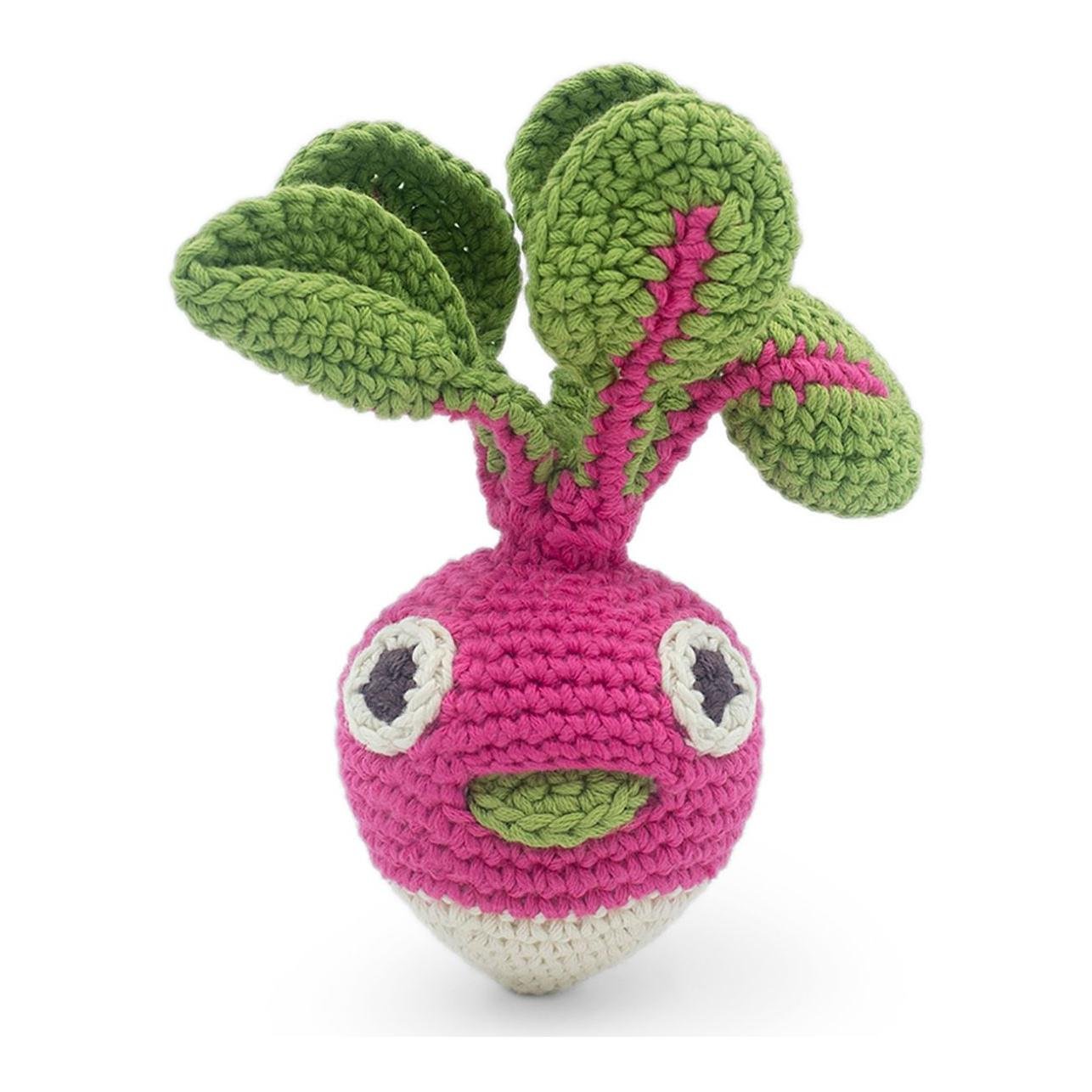 Image of MyuM Radieschen - Baby Rassel 100% Bio Baumwolle - Rosa/Grün - bei Hauptner.ch