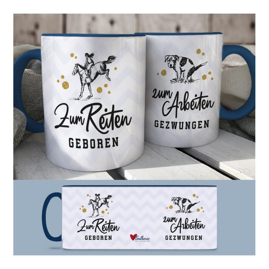 Image of Soulhorse Tasse “Zum Reiten geboren…” - Dunkelblau - bei Hauptner.ch