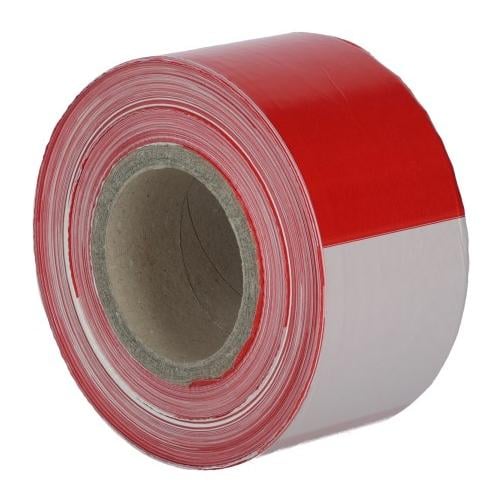 Ruban de délimitation en film 100m x 80mm rouge-blanc, boîte dévidoir