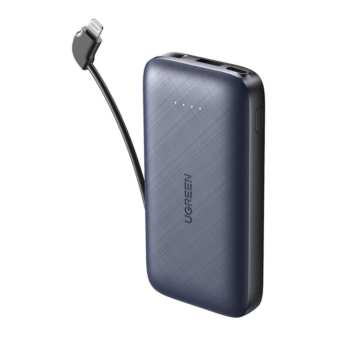 Image of Ugreen 10000mAh Schnellade Powerbank mit eingebautem Lightning Kabel - Jazz Blau bei Hauptner.ch