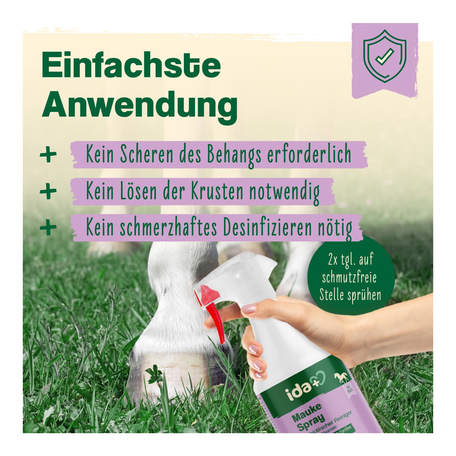 IdaPlus Mauke Spray für Pferde - schnelle Hilfe bei Mauke, Strahlfäule & Ekzemen 