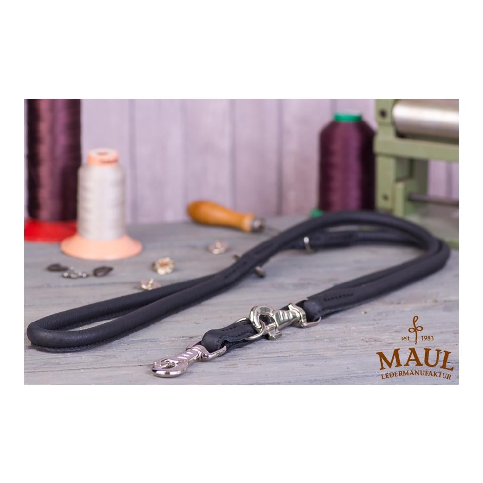 FŸhrleine Echtleder rundgenŠht 2m verchromt - schwarz