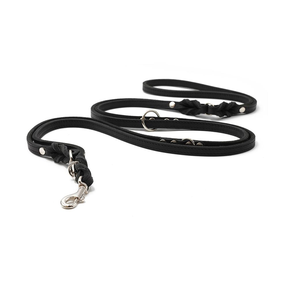 Laisse en cuir Classique premium 3 m – noir – noir/argenté