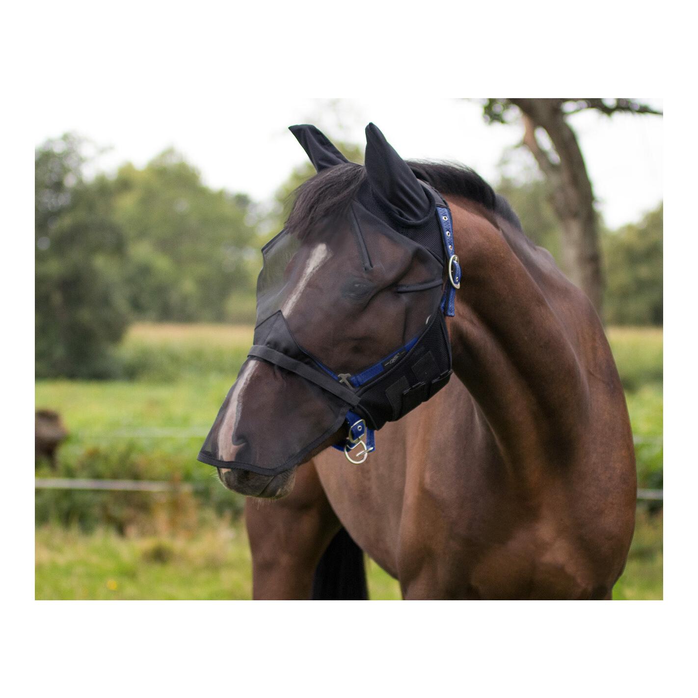 Fliegenmaske mit abnehmbarem Nasenschutz - schwarz