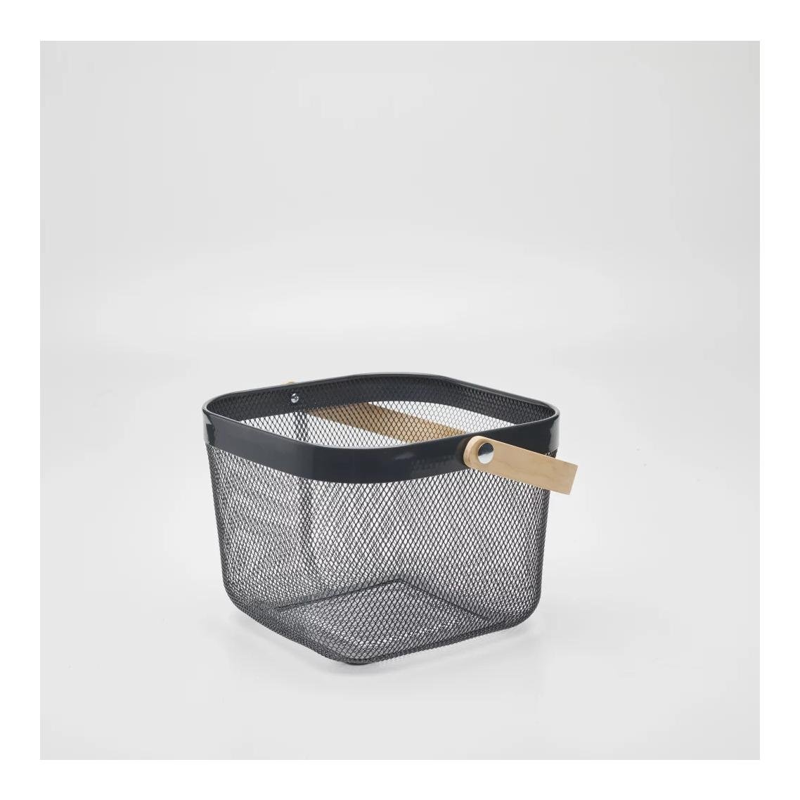 Metallkorb mit Holzgriff - grau