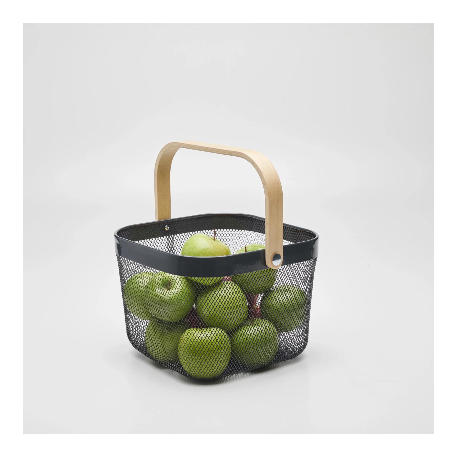 Metallkorb mit Holzgriff - grau