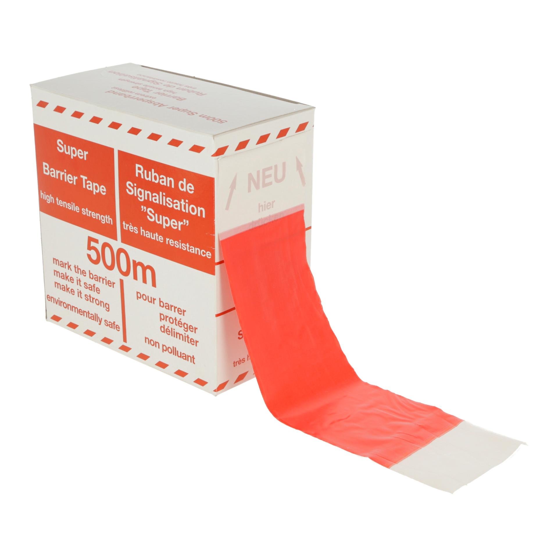 Ruban de délimitation en film 100m x 80mm rouge-blanc, boîte dévidoir