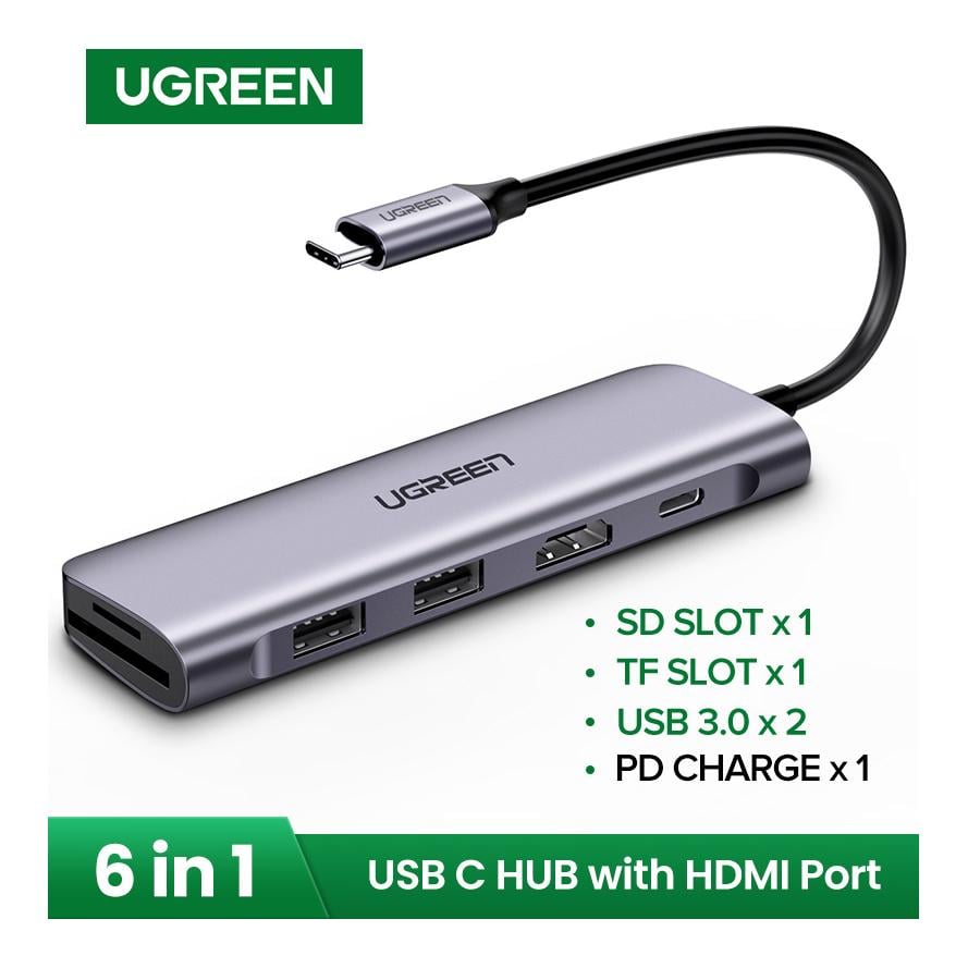 USB-C zu 3 Port USB3.0-A Hub + HDMI + TF/SD - Grau