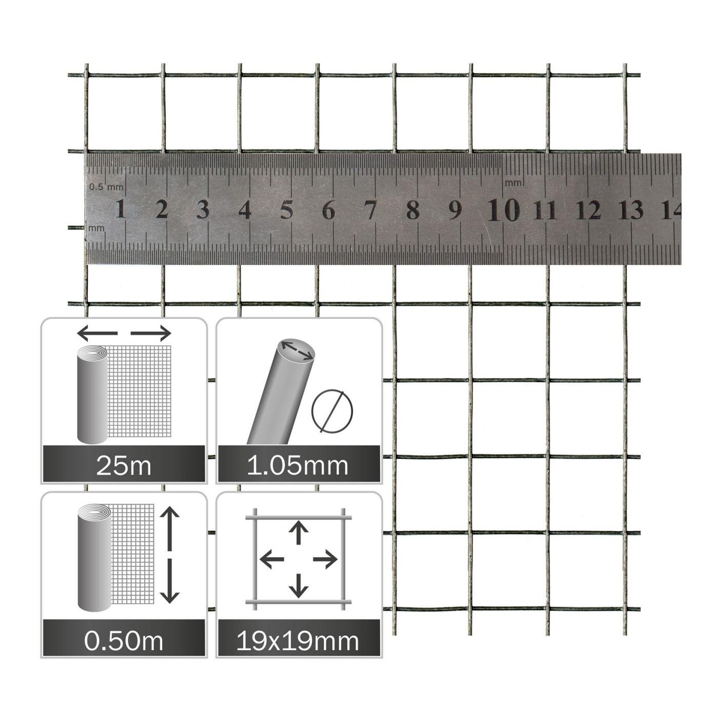 Grillage métallique galvanisé - 19 x 1.05 mm