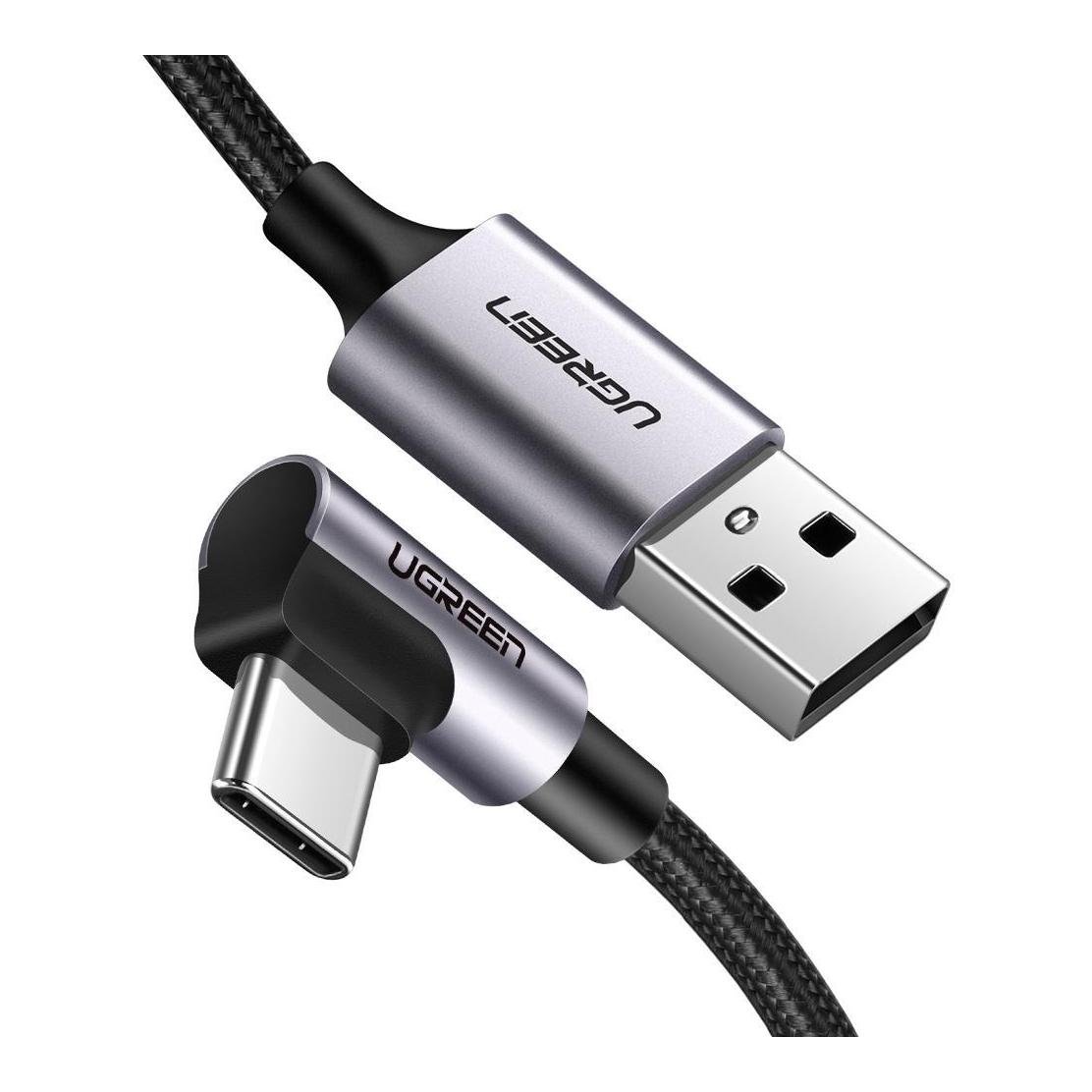 Image of Ugreen USB-C gewinkelt zu USB-A 2.0 A 3A Datenkabel - Schwarz / Grau - Schwarz-Grau - bei Hauptner.ch
