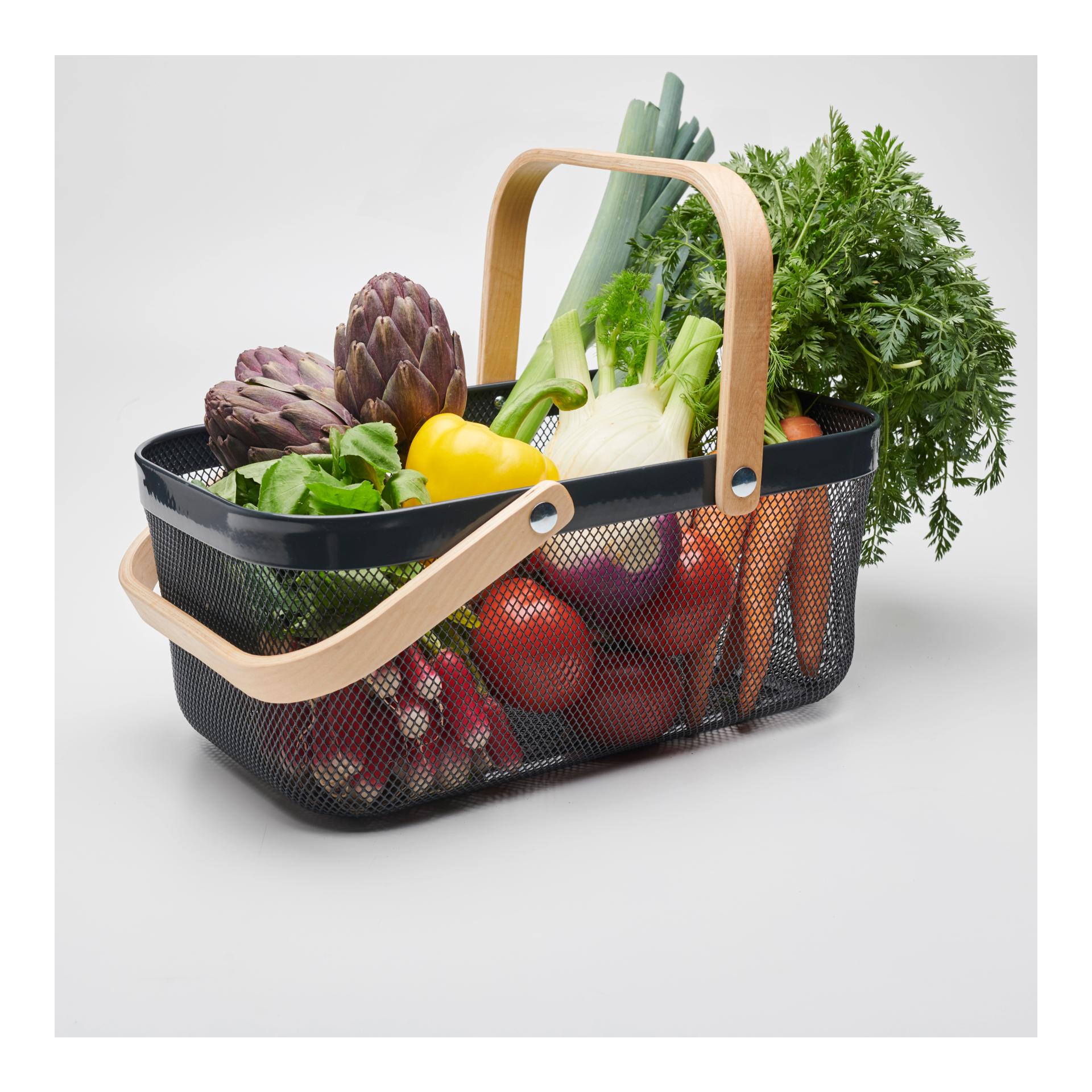 Metallkorb mit Holzgriff - grau