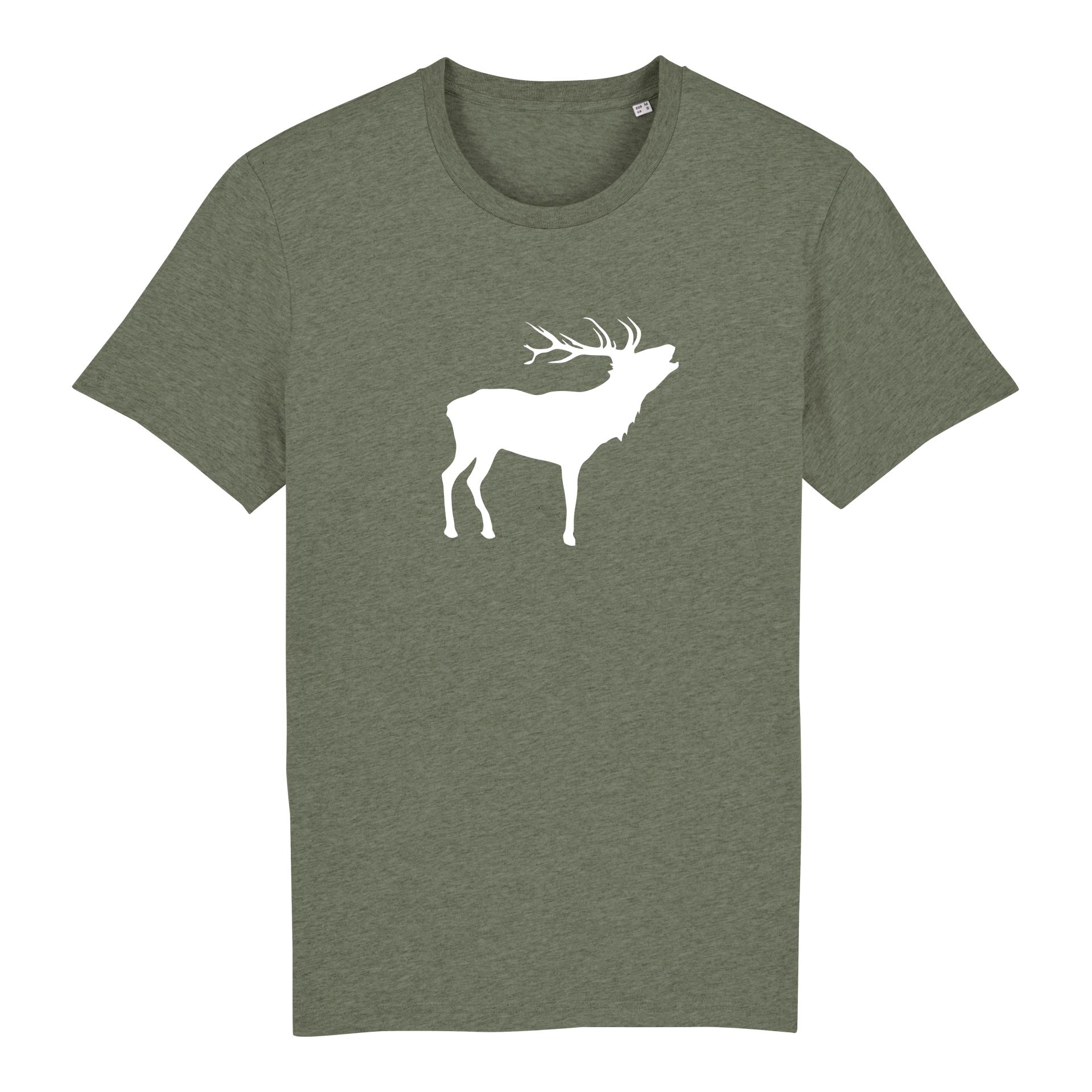 Image of Hauptner Jagd T-Shirt Wildmotiv - Hirsch - Mid Heather Khaki - bei Hauptner.ch