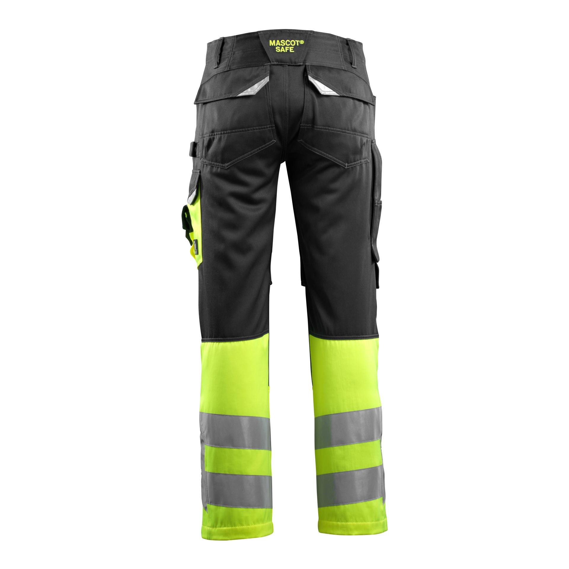 MASCOT Pantalons de travail Leeds - noir/ jaune fluorescent haute visibilité