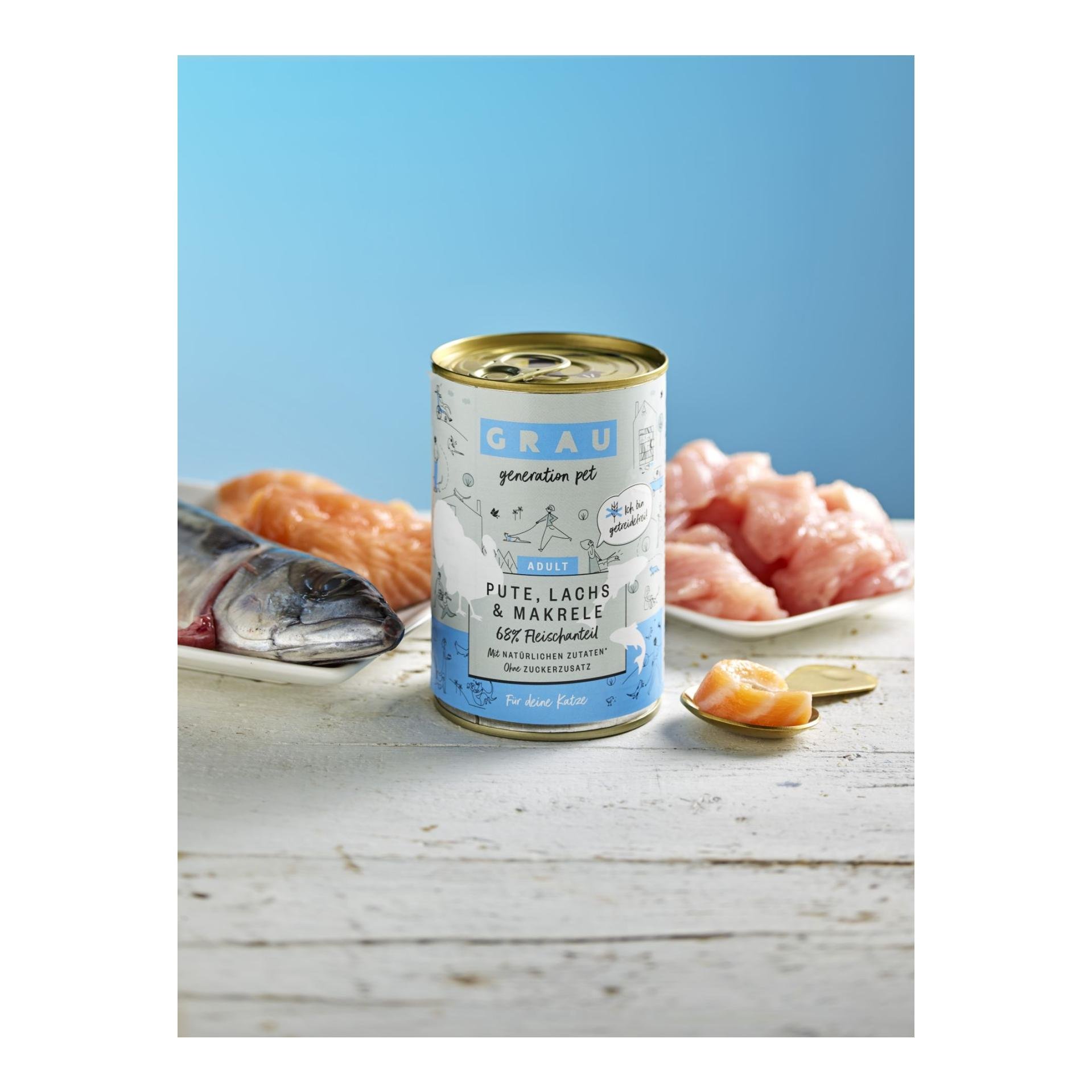 Nassfutter Pute, Lachs und Makrele