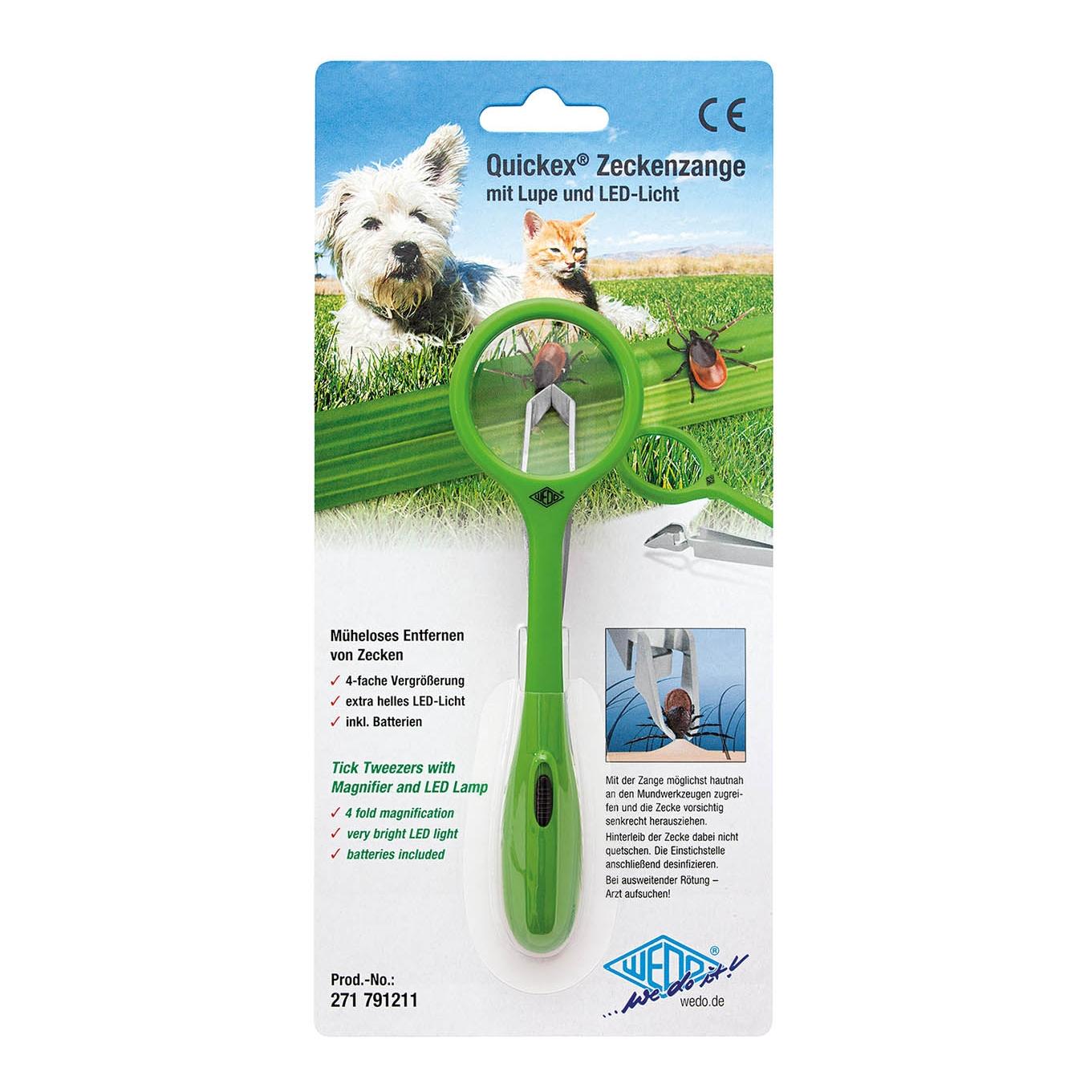 Quickex Zeckenzange mit Lupe und LED