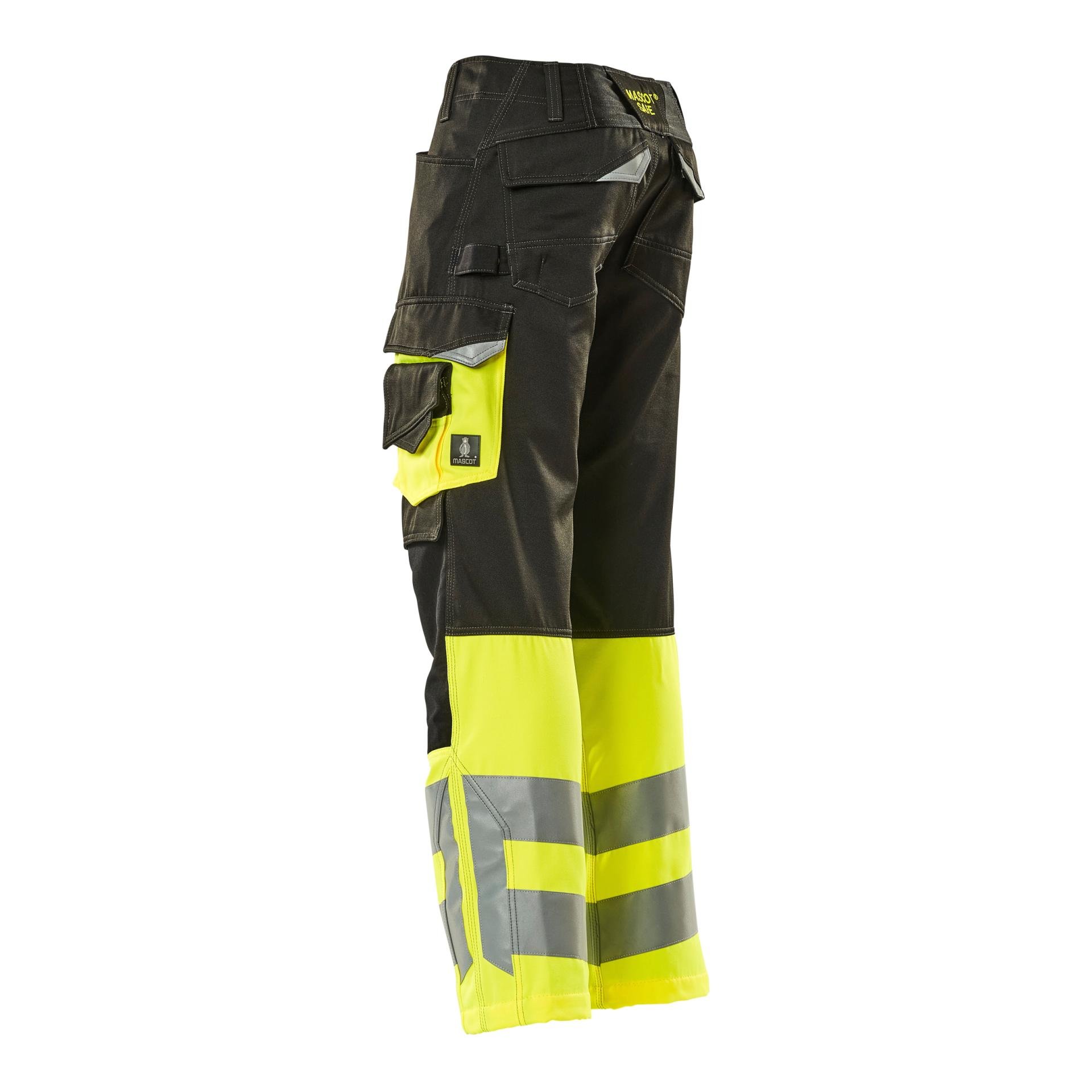 MASCOT Pantalons de travail Leeds - noir/ jaune fluorescent haute visibilité