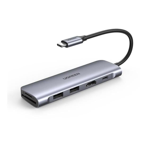 Image of Ugreen USB-C to 2 Ports USB3.0-A Hub + HDMI + TF/SD with PD Power Supply - Grau bei Hauptner.ch