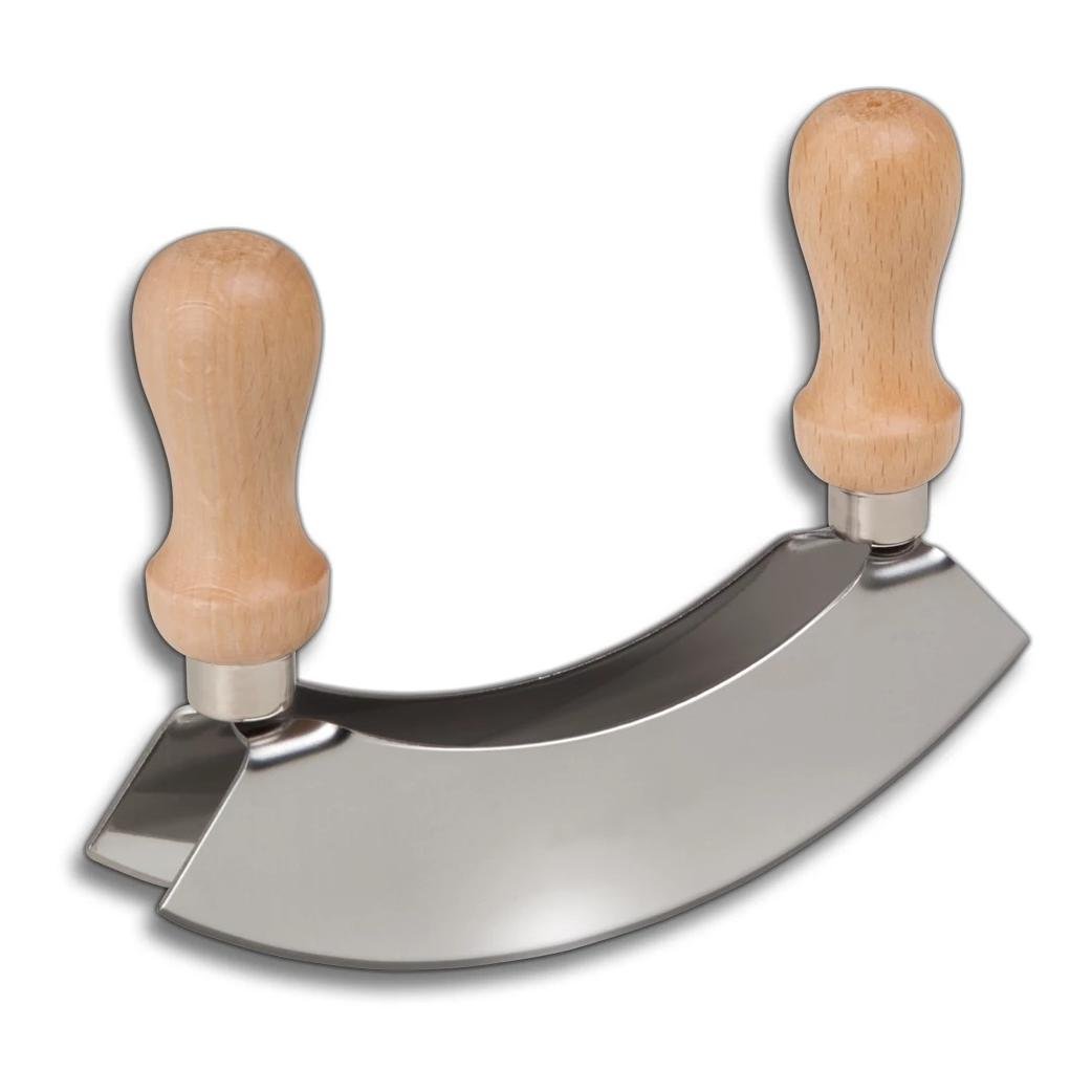 Wiegemesser für Kräuter Doppelklinge Buchenholz