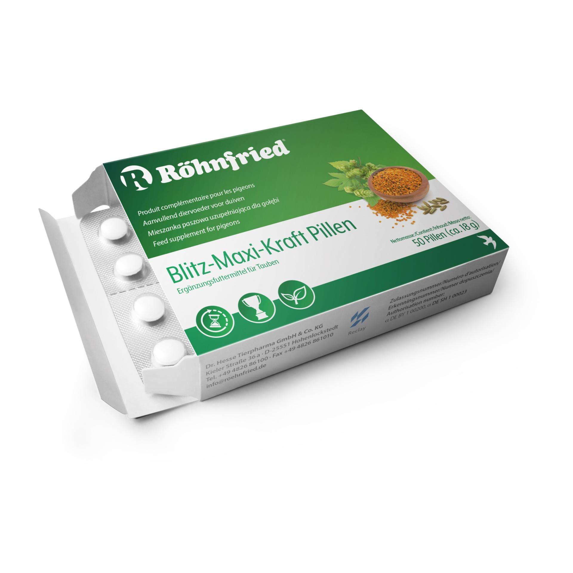Image of Röhnfried Blitz-Maxi-Kraft Pillen - Wettflugenergie für Tauben bei Hauptner.ch