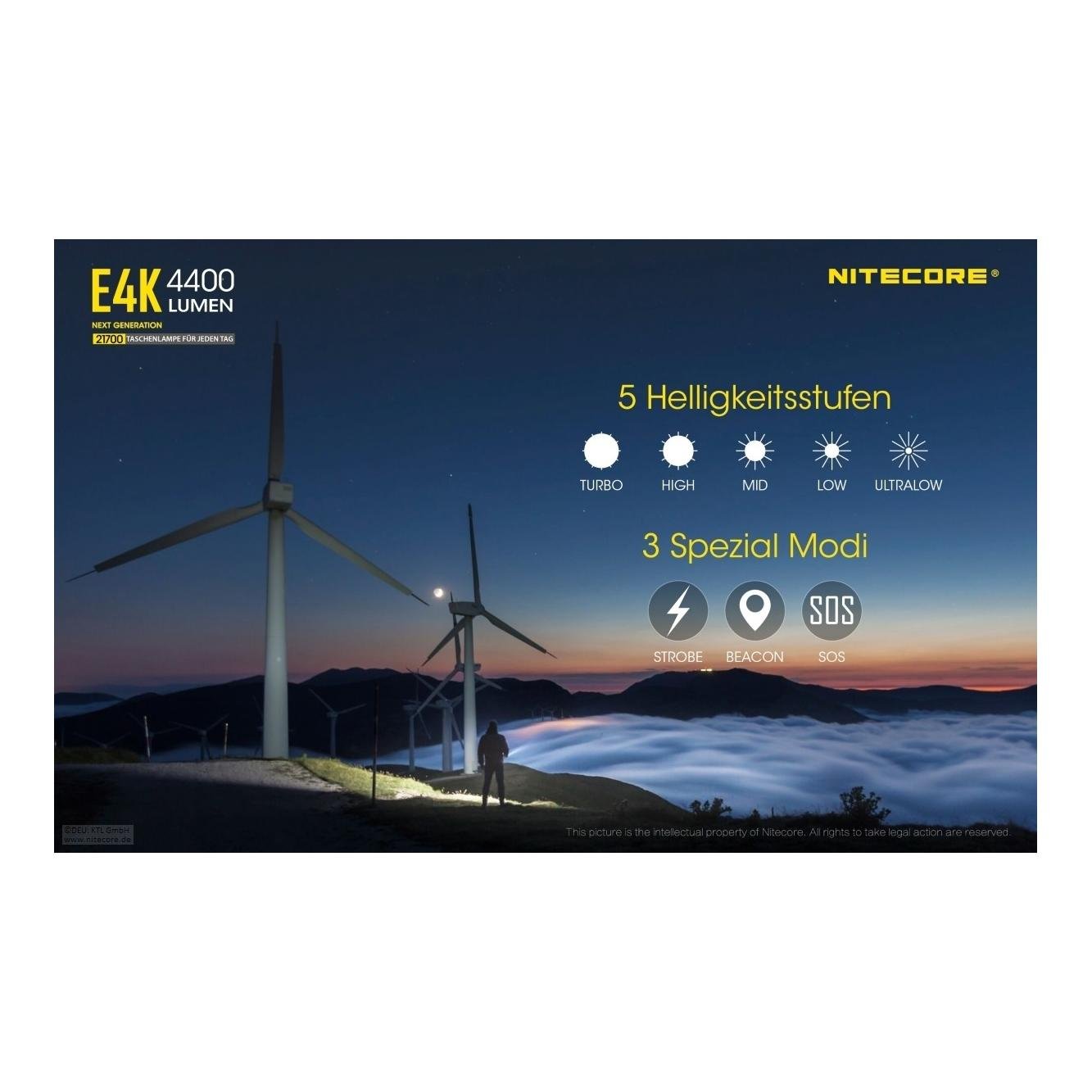 Lampe de poche E4K 4400 lumens – noir