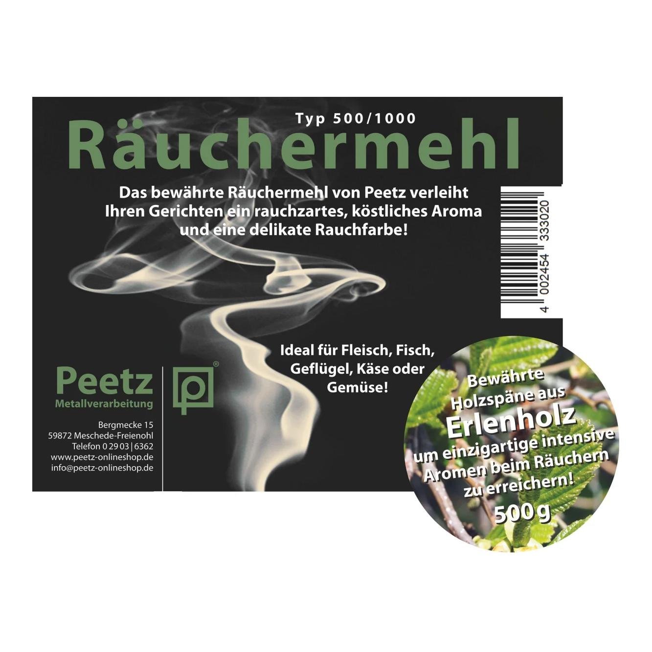Peetz Räuchermehl Erlenholz 500g wiederverschließbar 