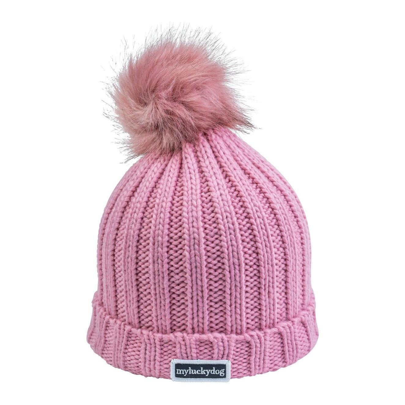 Image of MyLuckyDog Beanie Verbier Kunstfell Pop Pom Chunky - dusty pink bei Hauptner.ch