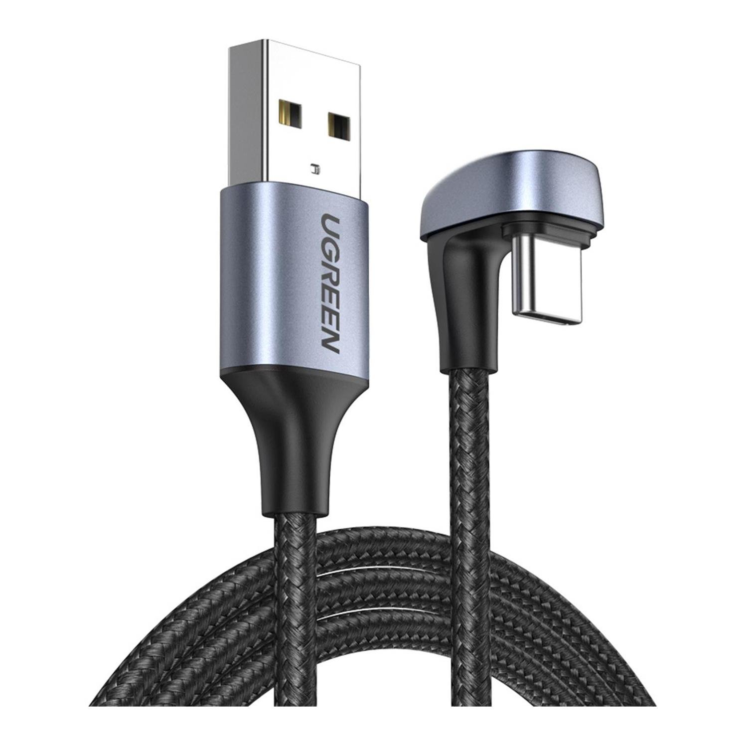 Image of Ugreen USB-C gewinkelt zu USB-A 2.0 A 3A Datenkabel (180°Grad) - Schwarz / Grau - Schwarz-Grau - bei Hauptner.ch