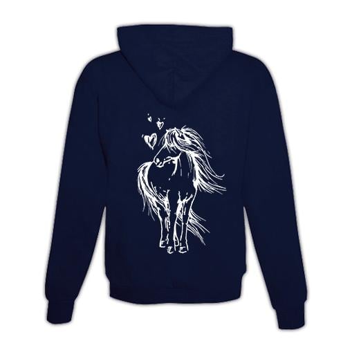 Image of Schwesternuhr Hoodie Pferd mit Herzen Unisex - Dunkelblau - bei Hauptner.ch