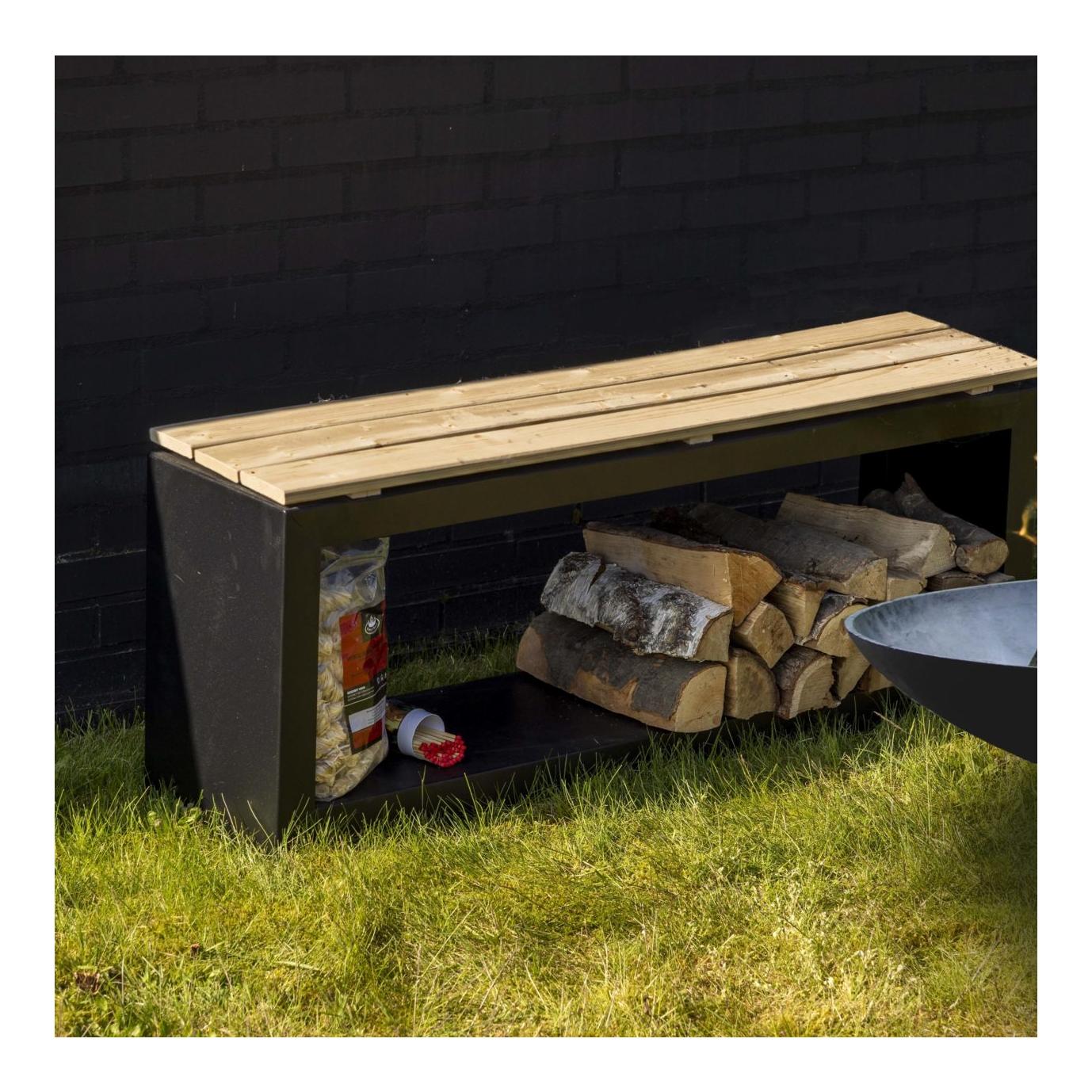 Bank mit Holzlager rechteckig