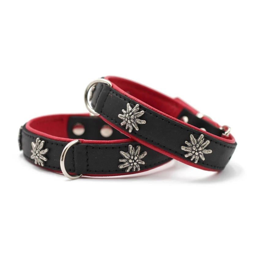 Hundehalsband Edelweiss - schwarz-rot/silber