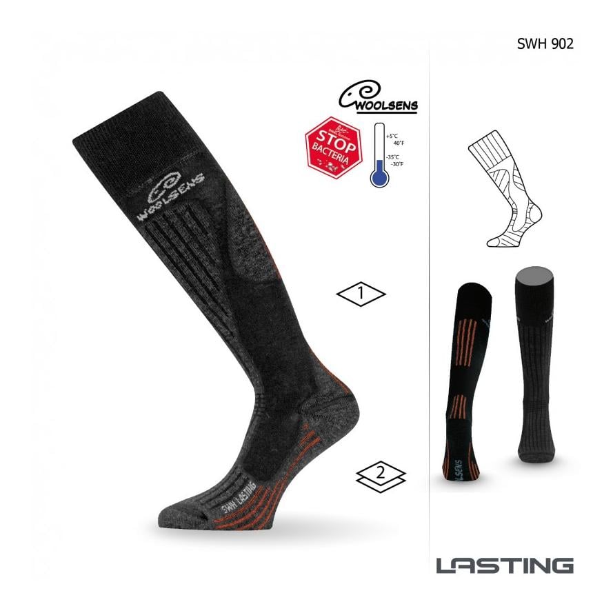 Chaussettes d’hiver hautes unisexe SWH 905 en laine Mérino, noir