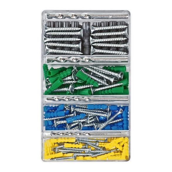 Dübelsortiment mit Schrauben und Steinbohrer