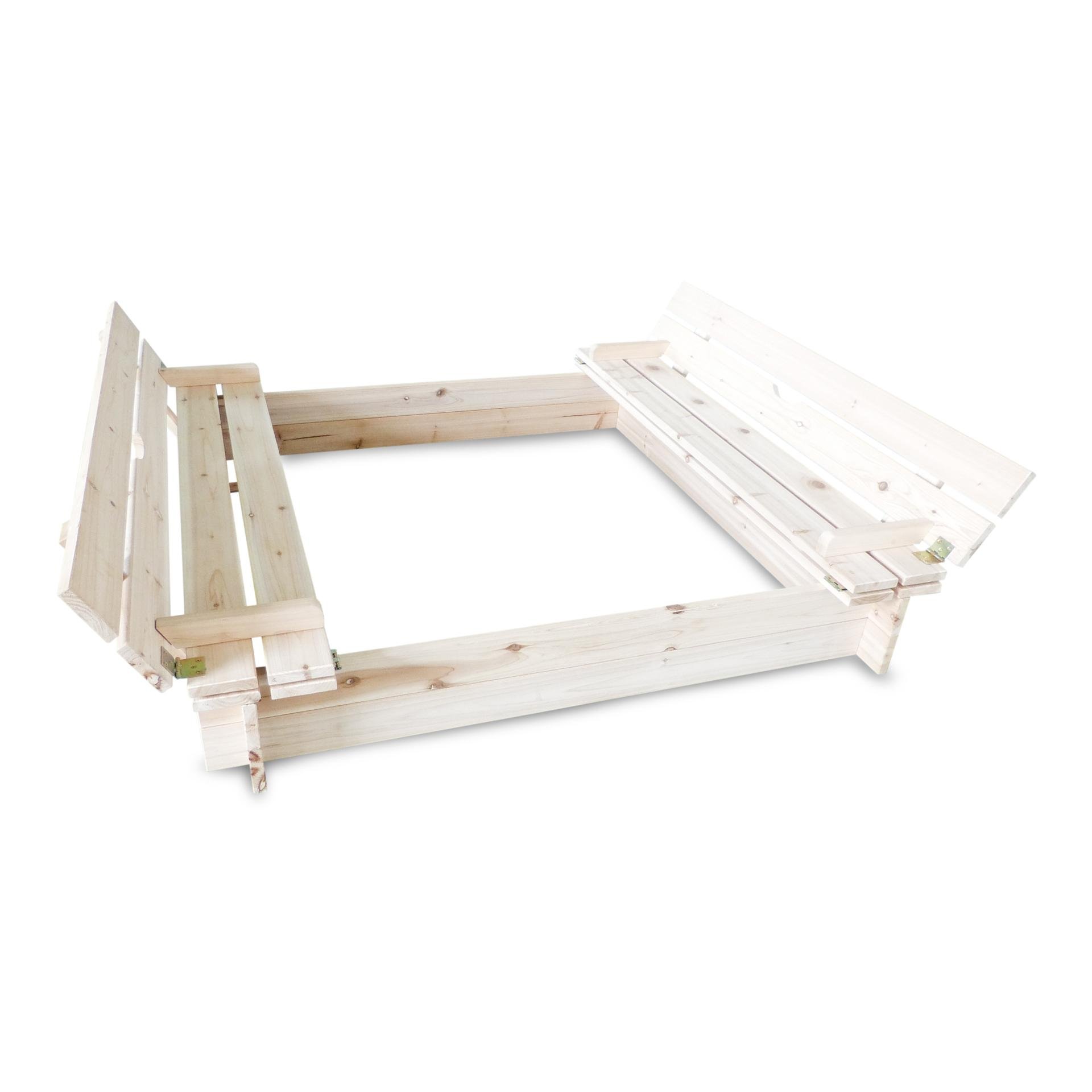 Sandkasten mit Deckel und Bank