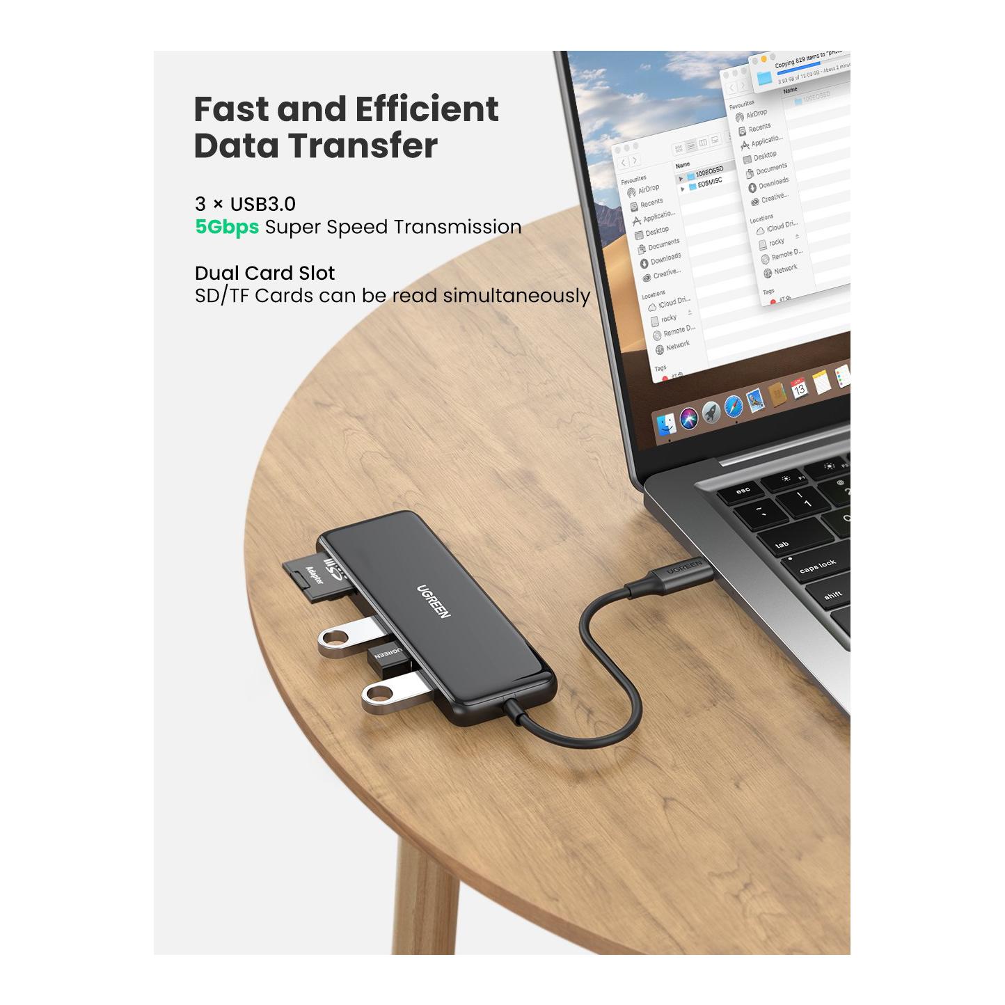 USB-C zu HDMI + 3x USB-A 3.0 + SD / TF Hub - Grau