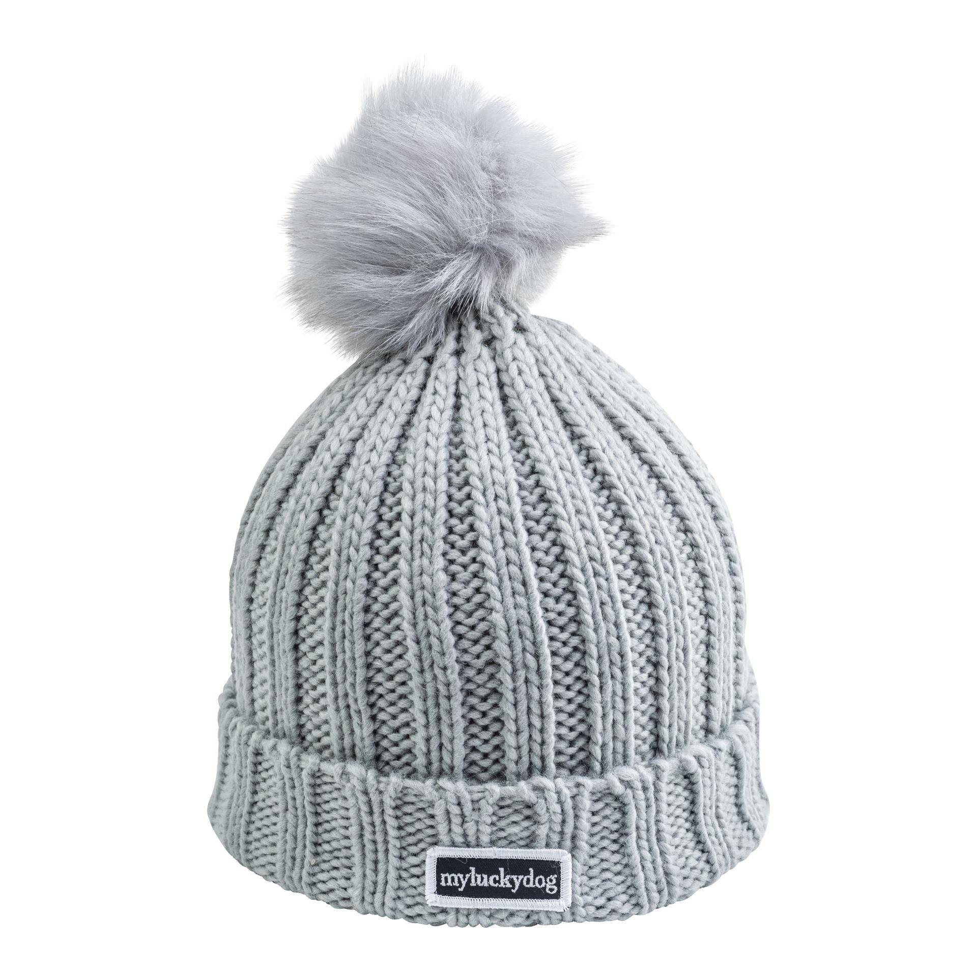 Image of MyLuckyDog Beanie Verbier Kunstfell Pop Pom Chunky - light grey bei Hauptner.ch
