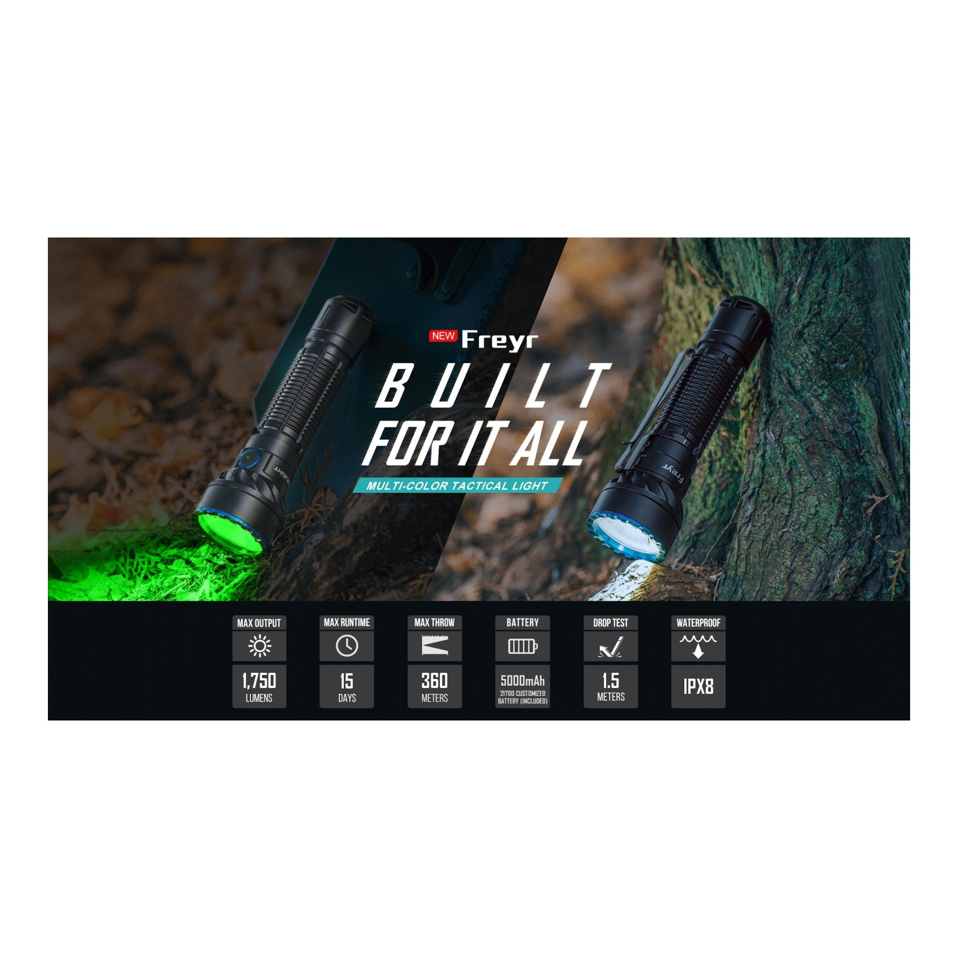 Freyr LED Taschenlampe mit vier Farben - Schwarz